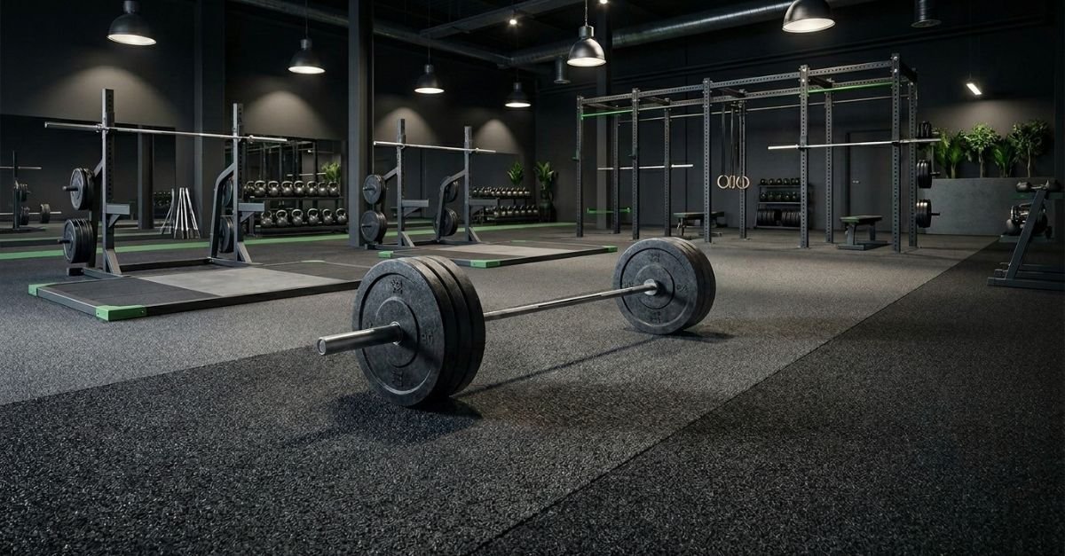 Piso para centro de treinamento feito com borracha reciclada