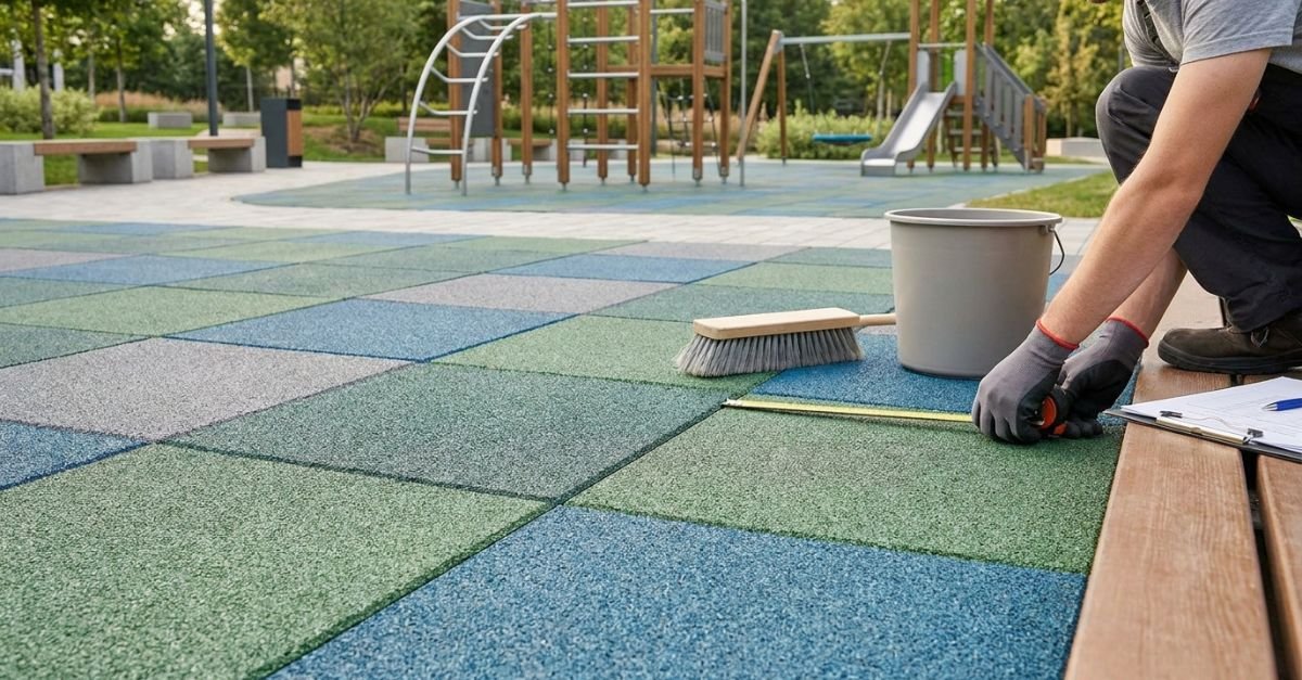 Manutenção de piso de borracha de playground
