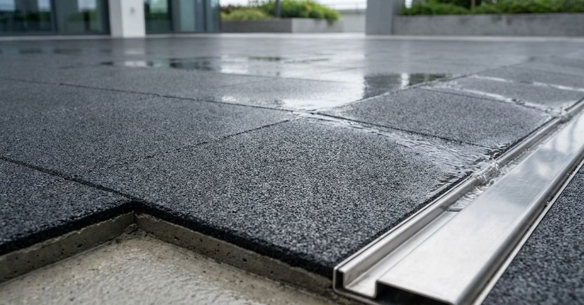 Caimento e drenagem para piso de borracha em áreas externas